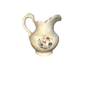 Vintage Crazed Ironstone Pottery Pitcher with Floral Pattern